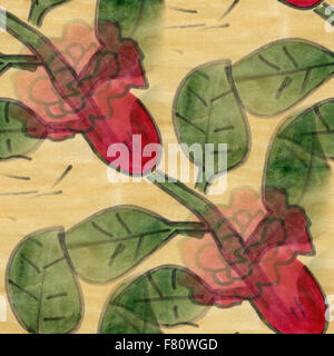 nahtlose Aquarell Blumen rot rose handgefertigte Tapeten Stockfoto