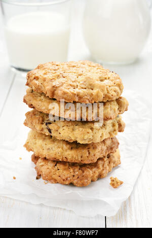 Cookies von Hafer gestapelt, Nahaufnahme Stockfoto