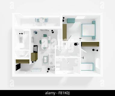 3D-Rendering dachlose Wohnung mit Möbeln Stockfoto