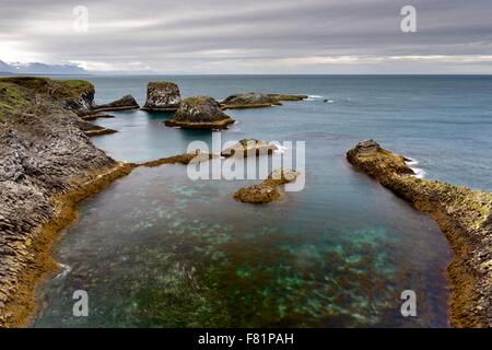 Seelandschaft im schönen Arnarstapi, Island Stockfoto