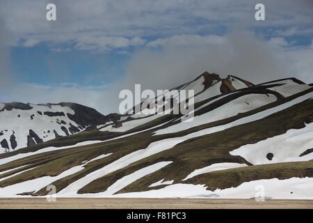 Schneebedeckte Berge im isländischen Hochland Landmannalaugar Stockfoto