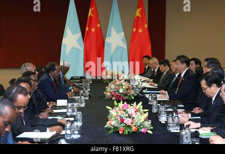Johannesburg, Südafrika. 4. Dezember 2015. Chinesischen Staatspräsidenten Xi Jinping trifft sich mit somalischen Präsidenten Hassan Sheikh Mohamoud in Johannesburg, Südafrika, 4. Dezember 2015. Bildnachweis: Pang Xinglei/Xinhua/Alamy Live-Nachrichten Stockfoto