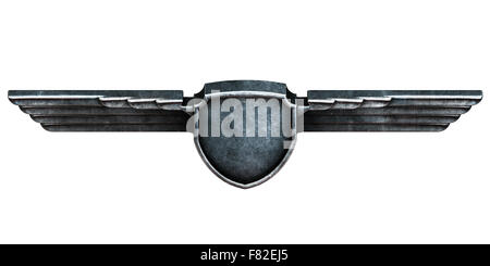 Schwarz Metall Flügel isoliert auf weißem Hintergrund Draufsicht. 3D render Stockfoto