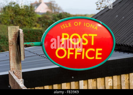 Postamt Zeichen, Dorfstraße, Baile Mór, Isle of Iona, Inneren Hebriden, Schottland, UK Stockfoto