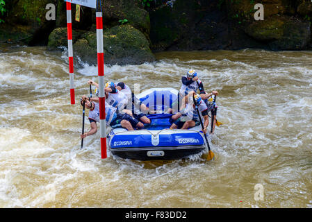 Citarik River, West Java, Indonesien. Dezember 5, 2015. Argentinien Open Männer Slalom-Team während der Rafting-Weltmeisterschaft in Citarik River, West Java, Indonesien. Brasilien gewann den ersten Platz in dieser Kategorie, gefolgt von Neuseeland und Tschechien. Stockfoto