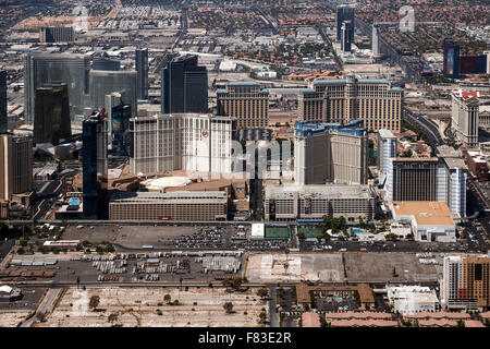 Blick vom Flugzeug, Hotels am Las Vegas Boulevard South, Las Vegas Strip, Strip, Las Vegas, USA Stockfoto