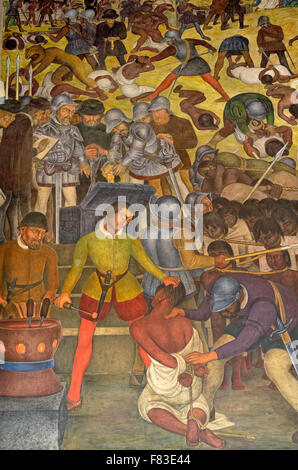 Wandgemälde von Diego Rivera, Geschichte des Landes, 1929, Palast von Cortés, Cuernavaca, Morelos, Mexiko Stockfoto