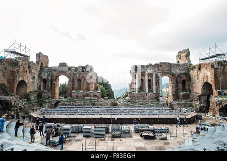 Teatro Greco, Römisches Theater, Taormina, Sizilien Stockfoto