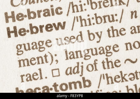 Definition der hebräischen Wort im Wörterbuch Stockfoto