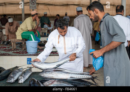 Mutrah Fischmarkt in Muscat, der Hauptstadt des Sultanats Oman. Stockfoto