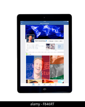 Zuckerbergs Website auf der Facebook-app auf einem iPad Air angesehen Stockfoto