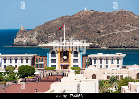 Al-Alam-Palast (eine Residenz des Sultans) in alten Muscat, der Hauptstadt des Sultanats Oman. Stockfoto