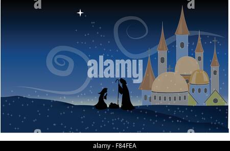 Szene Jesus Christus Geburt Baby Christian Holy Night Vektor-Illustration Stock Vektor