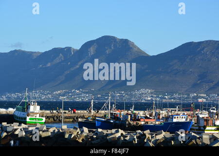 Angelboote/Fischerboote im Hafen hinter dem Deich in Kalk Bay, Südafrika Stockfoto