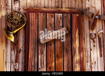 Gone Fishing Schild an alte Tür Stockfoto