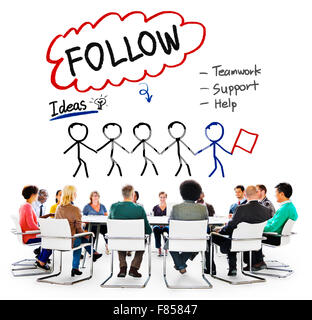 Folgen Sie Support Ideen Teamwork Social-Media-Konzept Stockfoto