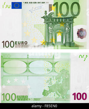 hundert Euro. Neue Banknoten Vorder- und Rückseite Stockfoto