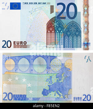 Zwanzig Euro. Neue Banknoten Vorder- und Rückseite Stockfoto