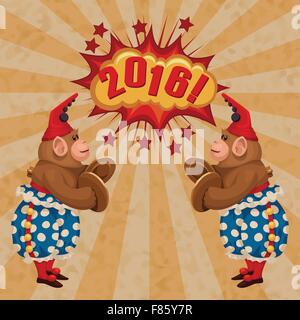 Vintage Aufzieh-Spielzeug Affen mit Pauken und rote Radkappe. Retro-Vektor-illustration Stock Vektor