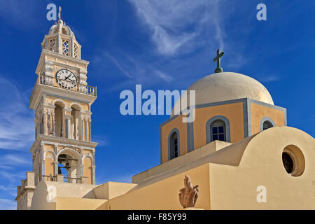 Uhr Turm und Kuppel Thera Santorin Stockfoto