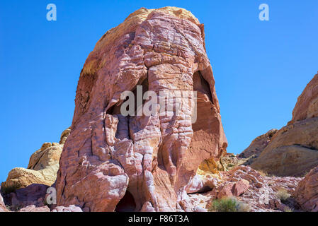Schädel geformt Gesteinsformation. Valley of Fire State Park, Nevada, Vereinigte Staaten von Amerika. Stockfoto