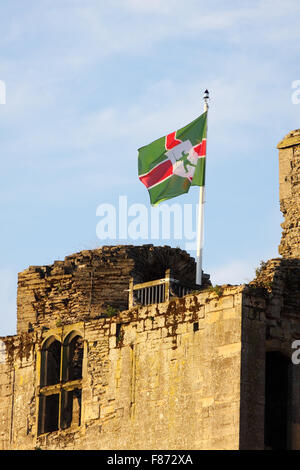 Nottinghamshire County Flagge auf den Zinnen der Newark Castle Parlimentary Festung während des englischen Bürgerkrieges Stockfoto