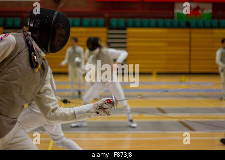 Welsh Open 2015 Fechten Meisterschaft, Sport Wales National Centre. Stockfoto