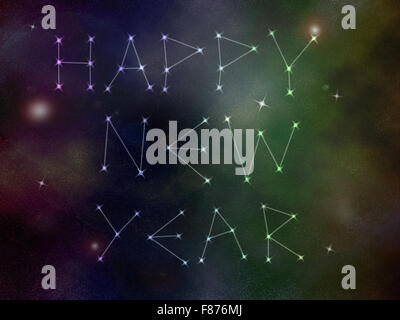 Bunte Happy New Year Sterne Galaxie Stockfoto