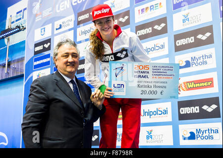 Netanya, Israel. 6. Dezember 2015. HOSSZU Katinka HUN beste Athlet der Meisterschaft Netanya, Israel, Wingate Institut LEN kurzen Kurs schwimmen Europameisterschaften vom 2. bis 6. Dezember 2015 Netanya 12.06.2015 Nuoto Campionati Europei di Nuoto in Vasca Corta Credit: Insidefoto/Alamy Live News Stockfoto