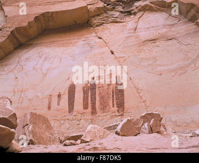 Piktogramme in die große Galerie der Horseshoe-Canyon im Canyonlands National Park, utah Stockfoto