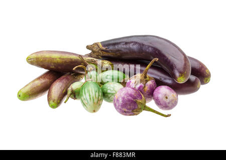 Asiatische Aubergine Assortie isoliert Stockfoto