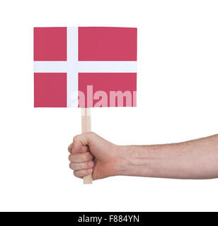 Hand, die kleine Karte, isoliert auf weiss - Flagge von Dänemark Stockfoto