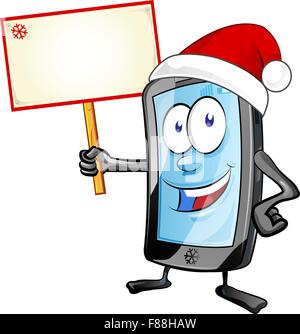Fun mobile Cartoon Weihnachten mit Schild isoliert auf weißem Hintergrund Stock Vektor
