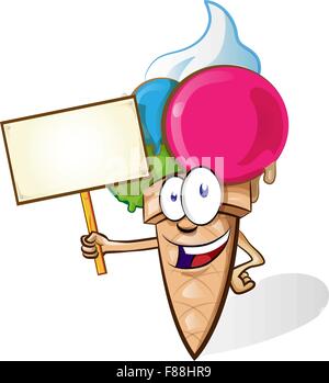 Eis-Cartoon mit Schild isoliert auf weißem Hintergrund Stock Vektor
