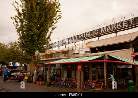 Granville Markt Insel Vancouver öffentlichen Reisen Tourismus städtische Yachthafen am Wasser Sommer touristischen Stadtgebäude sightseeing-Boote Stockfoto