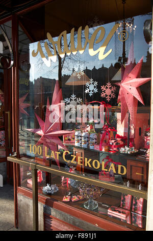 Polen Krakau Wawel Schokolade Sweet Shop Hauptmarkt Rynek Glowny Fenster Stockfoto