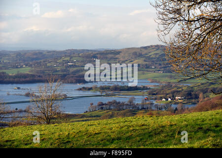 Kendal, Cumbria, UK. 7. Dezember 2015. Nachwirkungen des Sturms Desmond. Überschwemmungen im Tal Lyth, in der Nähe von Kendal, Cumbria. Dies war die Szene am Montag 7.. Dezember, zwei Tage nach der Höhe der Sturm Desmond am Samstag 5.. Dezember. Bildnachweis: Stan Pritchard/Alamy Live-Nachrichten Stockfoto