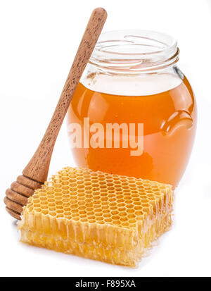 Jar-voller frischer Honig und Waben. Hohe Bildqualität. Stockfoto