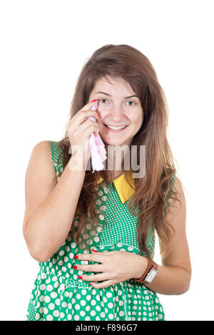 Mädchen weinte vor Glück, mit einem Taschentuch in der hand Stockfoto