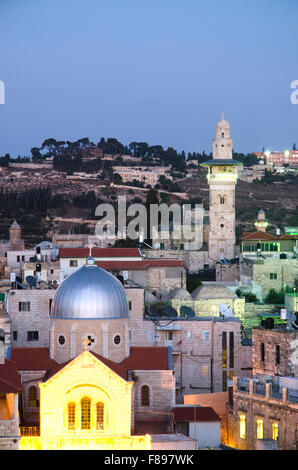 Jerusalemer Altstadt in der Abenddämmerung, Israel/Palästina Stockfoto