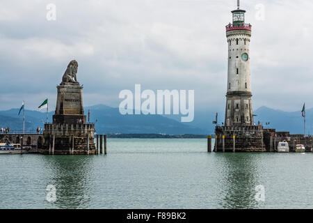 Schönen Hafen der Insel Lindau, Bodensee, Bayern, Deutschland Stockfoto