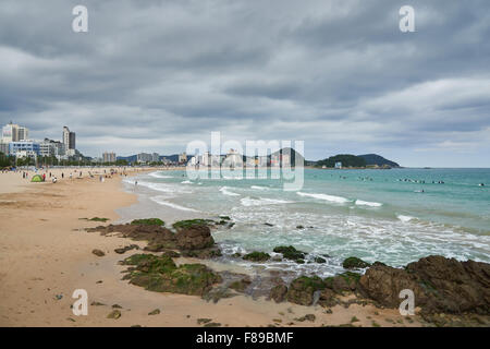 Landschaft von Songjeong Strand. Es ist ein Strand in der Nähe von Busan Haeundae Strand und Surfen Ort berühmt geworden Stockfoto