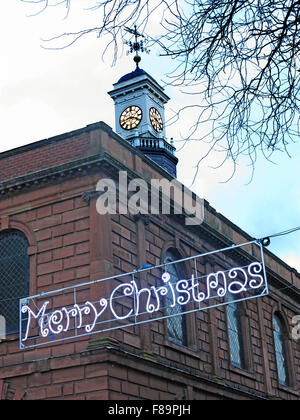 Frohe Weihnachten von Warrington, Sankey St, Cheshire, England, UK Stockfoto