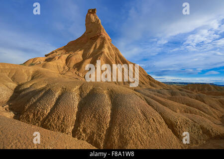 Bardenas Reales, Castildetierra, typische rock-Formation, Arguedas, Bardenas Reales Naturpark. Biosphären-Reservat. Navarra. Wellness Stockfoto