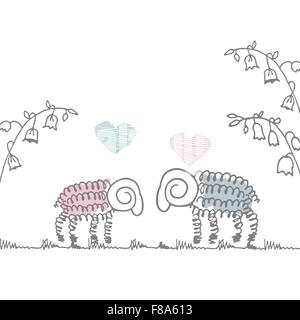 Liebe Postkarte niedlichen Schafe Doodle Stock Vektor