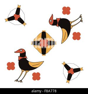 Kinder abstrakte ethnische Muster mit märchenhaften Vögel Stock Vektor