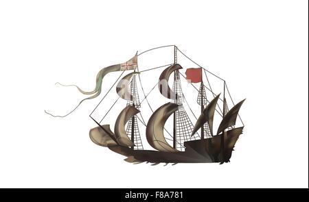 Vintage Illustration einer mittelalterlichen Segel-Fregatte Stock Vektor