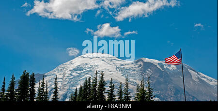 Amerikanische Flagge in der Nähe von Mount Rainier Stockfoto