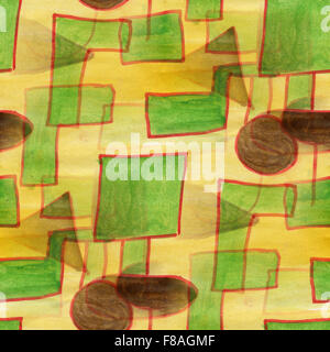 nahtlose gelbe grünes Aquarell Quadrat mesh-Hintergrundbild Stockfoto