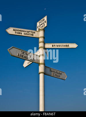 Tom Longs Post - Minchinhampton Common Straßenschild Stockfoto